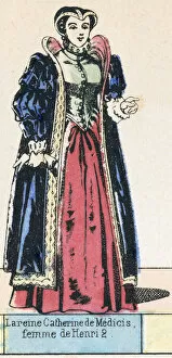 Medici Family Collection: La reine Catherine de Medicis, femme de Henri 2 (coloured engraving)