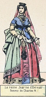 La reine Jeanne d'Evreux, femme de Charles 4 (coloured engraving)