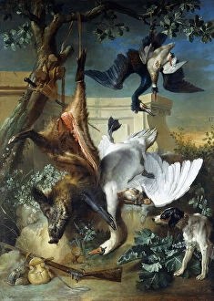 Old Master Paintings Gallery: La Retour de Chasse : A Hunting Dog Guarding Dead Game, (oil on canvas)