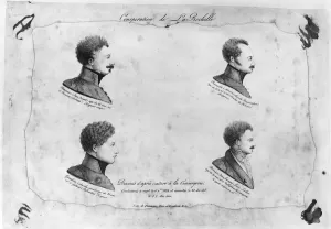 La Rochelle plot, portraits of the four sergeants, after 1822 (litho) (b/w photo) La Rochelle plot, portraits of the four sergeants, after 1822 (litho) (b/w photo)