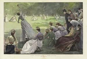 Lady Cricketers: A Good Catch (coloured engraving)