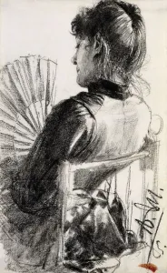 Lady with a Fan, 1885 (pencil on paper laid down on board) Lady with a Fan, 1885 (pencil on paper laid down on board)