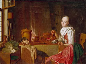 Lady in her kitchen A young woman sitting on a coffee in front of the fire place Lady in her kitchen A young woman sitting on a coffee in front of the fire place