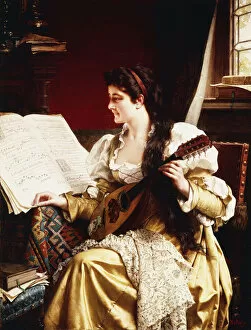 Lady with a Mandolin, (oil on canvas)