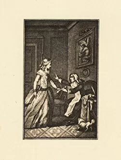 A lady and a nun arguing over a dildo in a parlour, 18th century, 1911 (engraving)
