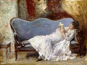A Lady Reading, (oil on panel)
