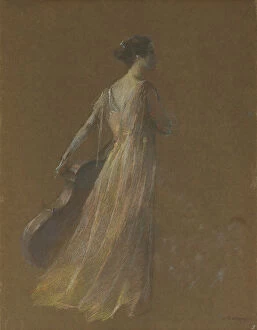 Mature Woman Gallery: Lady Standing Holding a Cello (pastel on paper)