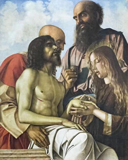 Joseph Of Arimathaea Gallery: Lament over the Dead Christ, c.1473-76 (oil on panel)