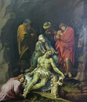 Mary Madgalena Collection: The lamentation over the dead Christ, 1550-1575 circa, (oil on wood)
