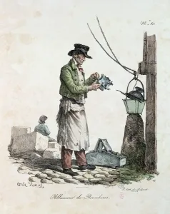 The Lamplighter, engraved by Francois Seraphin Delpech (1778-1825) (colour litho) The Lamplighter, engraved by Francois Seraphin Delpech (1778-1825) (colour litho)