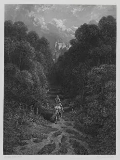 Lancelot approaching the Castle of Astolat (engraving)