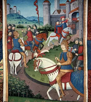 Arthurian Legend Collection: Lancelot Arriving in a French Village (vellum)