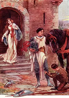 Arthurian Legend Collection: Lancelot and Elaine, illustration from The Gateway to Tennyson, publ. 1910 (colour litho)