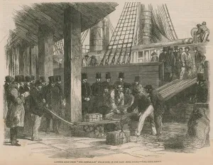 Landing gold from The Australian steamship (engraving) Landing gold from The Australian steamship (engraving)