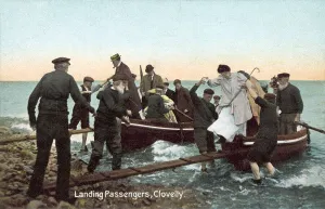 Gangplank Gallery: Landing passengers, Clovelly (colour photo)