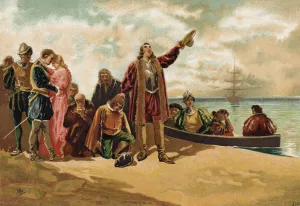 The landing of the Pilgrim Fathers in New England, 1620 (chromolitho) The landing of the Pilgrim Fathers in New England, 1620 (chromolitho)
