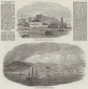 Troopships Gallery: Landing of the Rifle Brigade at Gallipoli (engraving)