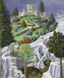 Landscape with a castle, detail from the Procession of the Magi King's to Bethlehem, 1459 (fresco)