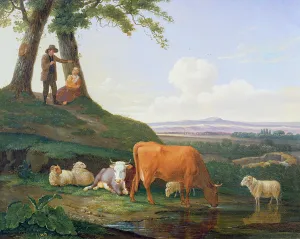 Landscape with cows and sheep (oil on canvas) Landscape with cows and sheep (oil on canvas)