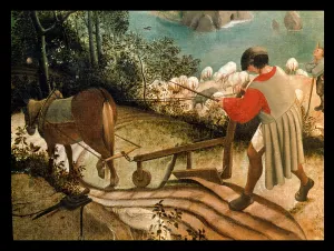 Landscape with the Fall of Icarus, detail of a man ploughing, c.1555 (oil on canvas) Landscape with the Fall of Icarus, detail of a man ploughing, c.1555 (oil on canvas)
