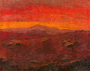 Landscape with a Flock (oil on paper on panel)