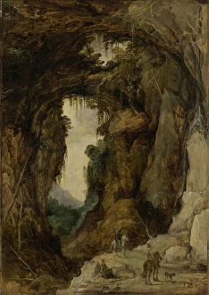 Flemish Art Gallery: Landscape with Grotto and a Rider, c.1616 (oil on panel)