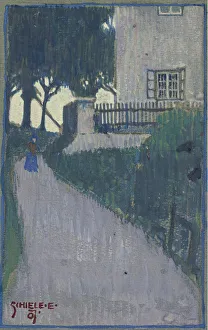 Landscape with house, trees and female figure par Schiele, Egon (1890-1918) Landscape with house, trees and female figure par Schiele, Egon (1890-1918)