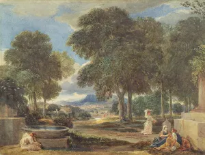 Landscape with a Man Washing his Feet at a Fountain, after Nicolas Poussin (1594-1665) Landscape with a Man Washing his Feet at a Fountain, after Nicolas Poussin (1594-1665)