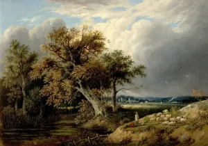 Landscape with Trees and Sheep, 19th century (oil on canvas) Landscape with Trees and Sheep, 19th century (oil on canvas)