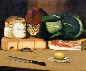 Larder still life with a cat hunting a mouse, c.1840 (oil on canvas) Larder still life with a cat hunting a mouse, c.1840 (oil on canvas)