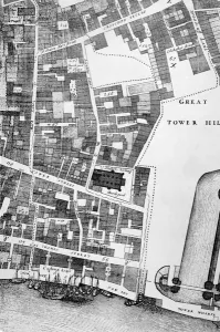 Detail of a large and accurate map of the City of London (engraving) Detail of a large and accurate map of the City of London (engraving)