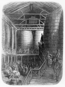 Large barrels in a brewery, from London, a Pilgrimage, written by William Large barrels in a brewery, from London, a Pilgrimage, written by William