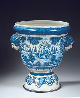 Large Delft blue and white mythological garden urn in the Baroque style, c.1700 (ceramic) Large Delft blue and white mythological garden urn in the Baroque style, c.1700 (ceramic)
