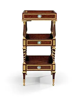 Late Louis XVI ormolu and cameo-mounted burr yew wood and mahogany table travailleuse Late Louis XVI ormolu and cameo-mounted burr yew wood and mahogany table travailleuse