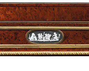 Late Louis XVI ormolu and cameo-mounted burr yew wood and mahogany table travailleuse Late Louis XVI ormolu and cameo-mounted burr yew wood and mahogany table travailleuse