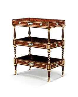 Late Louis XVI ormolu and cameo-mounted burr yew wood and mahogany table travailleuse Late Louis XVI ormolu and cameo-mounted burr yew wood and mahogany table travailleuse