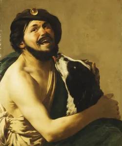A laughing Bravo with a Dog, 1628 (oil on canvas) A laughing Bravo with a Dog, 1628 (oil on canvas)