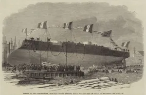 Launch of the Affondatore, Iron-Clad Cupola Frigate, built for the King of Italy at Millwall, 1865 (engraving) Launch of the Affondatore, Iron-Clad Cupola Frigate, built for the King of Italy at Millwall, 1865 (engraving)