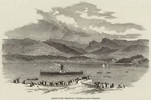 Lake Windermere Gallery: Launch of the 'Dragon-Fly'Steamer on Lake Windermere (engraving)
