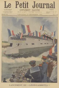 Launch of the French armoured cruiser Leon Gambetta (colour litho) Launch of the French armoured cruiser Leon Gambetta (colour litho)