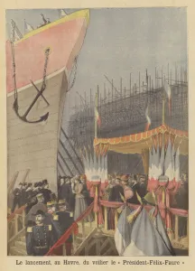 Launching of the sailing ship President-Felix-Faure at Le Havre (colour litho) Launching of the sailing ship President-Felix-Faure at Le Havre (colour litho)
