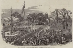 Sudbury Gallery: Laying the First Stone of a National School at Long Melford, near Sudbury, Suffolk (engraving)