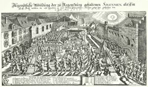 Laying of the foundation stones of a new Protestant church in Regensburg, 1627 (engraving)