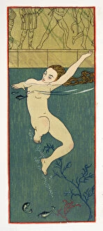 Bilitis Gallery: Le Bain, illustration from Les Chansons de Bilitis, by Pierre Louys, pub. 1922 (pochoir print)