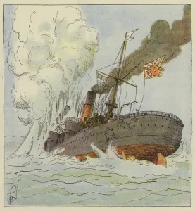 Le Kinschim-Maru coule par une mine (colour litho) Le Kinschim-Maru coule par une mine (colour litho)