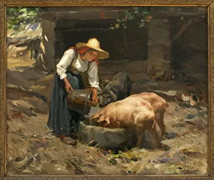 Paul Emile Theodore Ducos Gallery: Le repas des pigs; Painting by Manuel Henrique Pinto (1853-1912), oil on wood