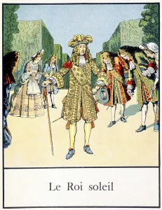 Le Roi Soleil (Louis XIV in the gardens of Versailles surrounded by his courtyard Le Roi Soleil (Louis XIV in the gardens of Versailles surrounded by his courtyard