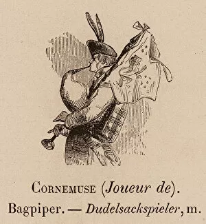 Le Vocabulaire Illustre: Cornemuse (Joueur de); Bagpiper; Dudelsackspieler (engraving)