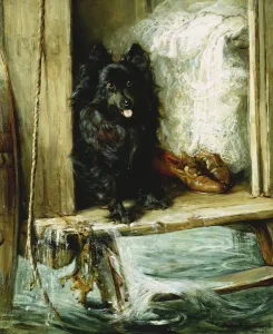 Left in Charge - A Black Pomerain on the Steps of a Bathing Machine, (oil on canvas) Left in Charge - A Black Pomerain on the Steps of a Bathing Machine, (oil on canvas)