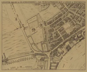Leicester Square and its surroundings in 1658 (engraving) Leicester Square and its surroundings in 1658 (engraving)